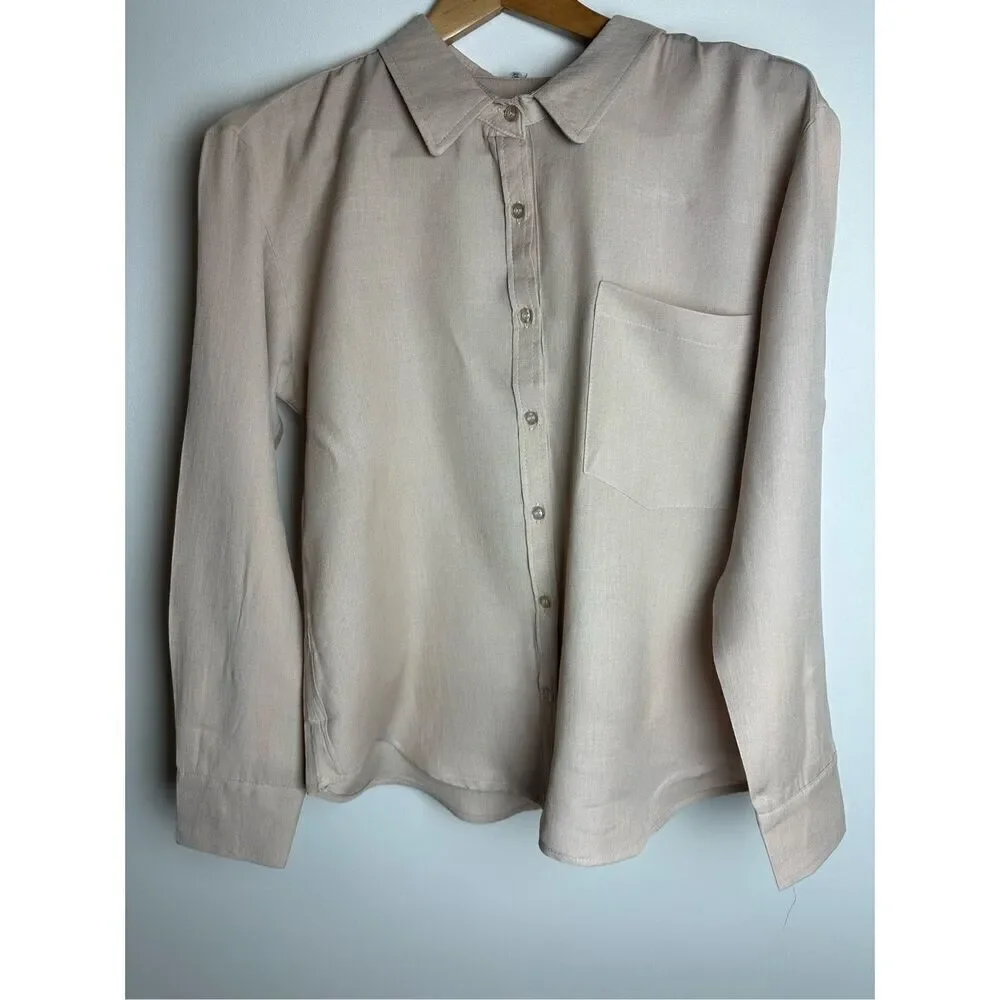 beige linen button up shirt long sleeve